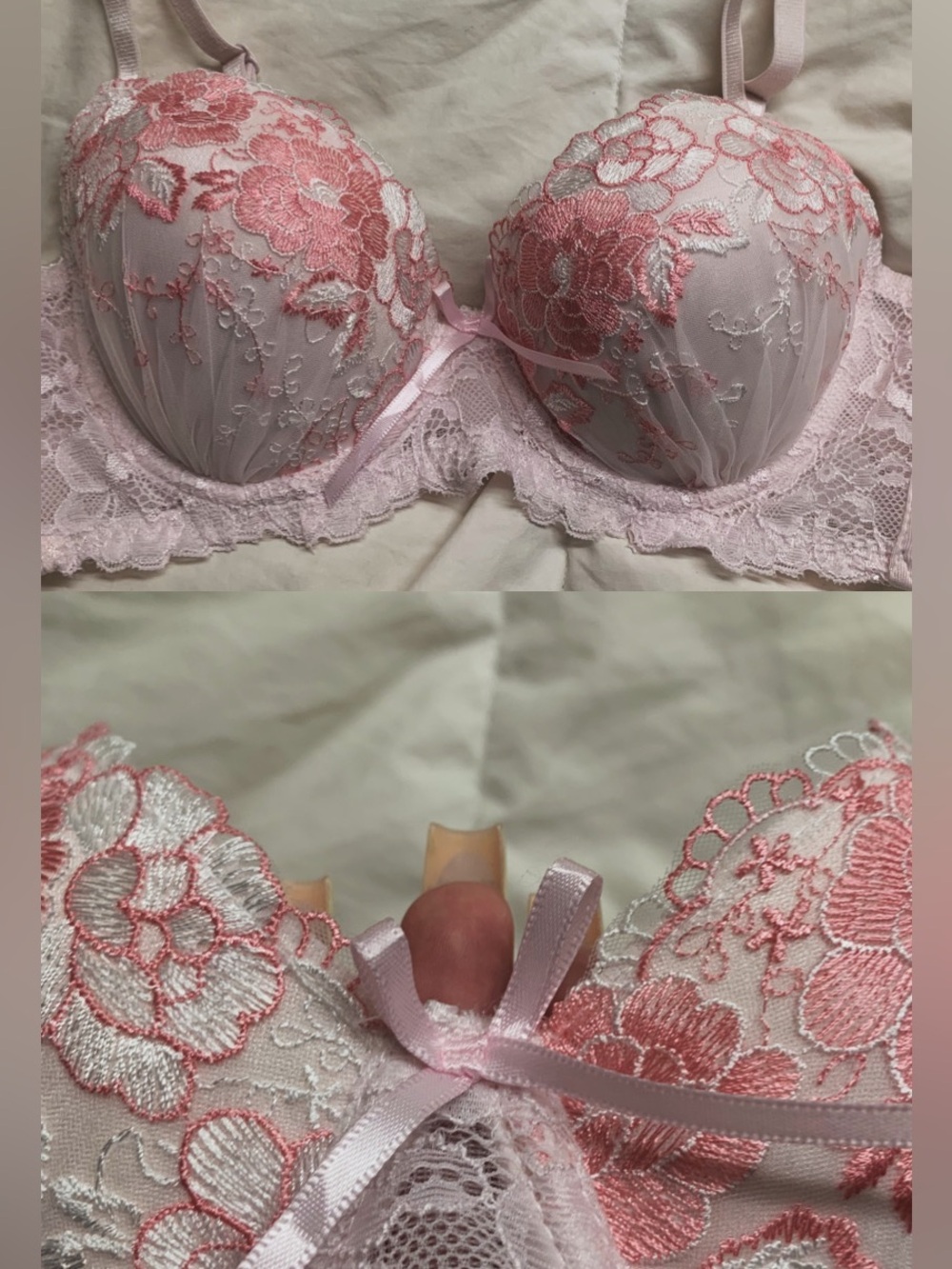Lace Floral Push-Up Bra in Light Pink - Picture 1 of 4